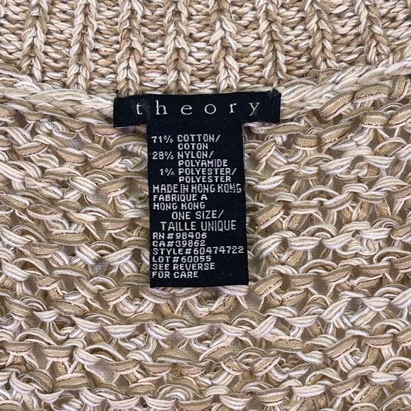 Theory Beige Metallic Thread Knit Open Front Cardigan Shrug Sweater One Size - Picture 2 of 7